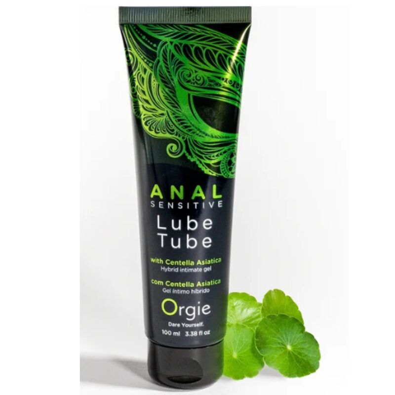 Lubrificante Anal Sensitive ORGIE 100 ml illustrato con foglie di centella