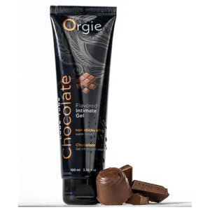 Lube Tube Chocolate ORGIE présenté avec du chocolat