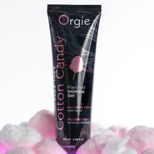 Lube Tube Cotton Candy ORGIE présenté avec de la barbe à papa