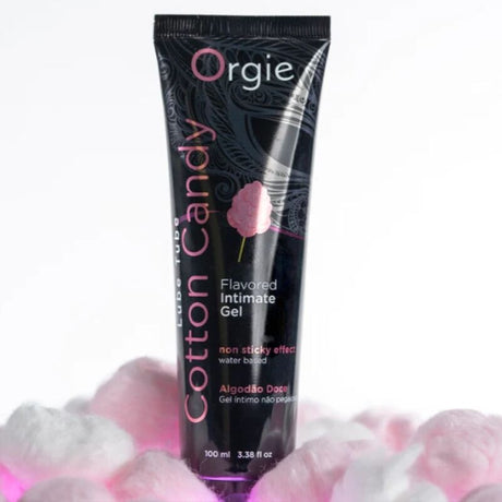 Lube Tube Cotton Candy ORGIE présenté avec de la barbe à papa