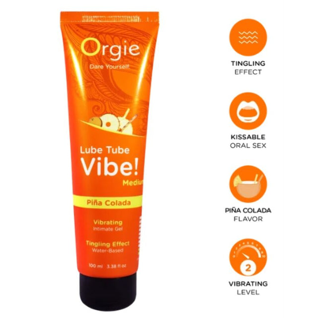 Tube orange Lube Tube Vibe Medium Piña Colada ORGIE 100 ml et ses effets