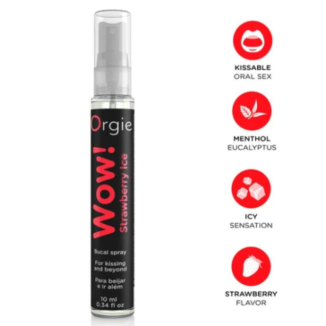 Flacon Wow! Strawberry Ice 10 ml avec pictogrammes menthol, eucalyptus, effet glacé et fraise