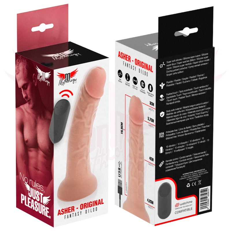 MYTHOLOGY ASHER ORIGINAL DILDO S VIBRATEUR COMPATIBLE AVEC LA TECHNOLOGIE SANS FIL WATCHME
