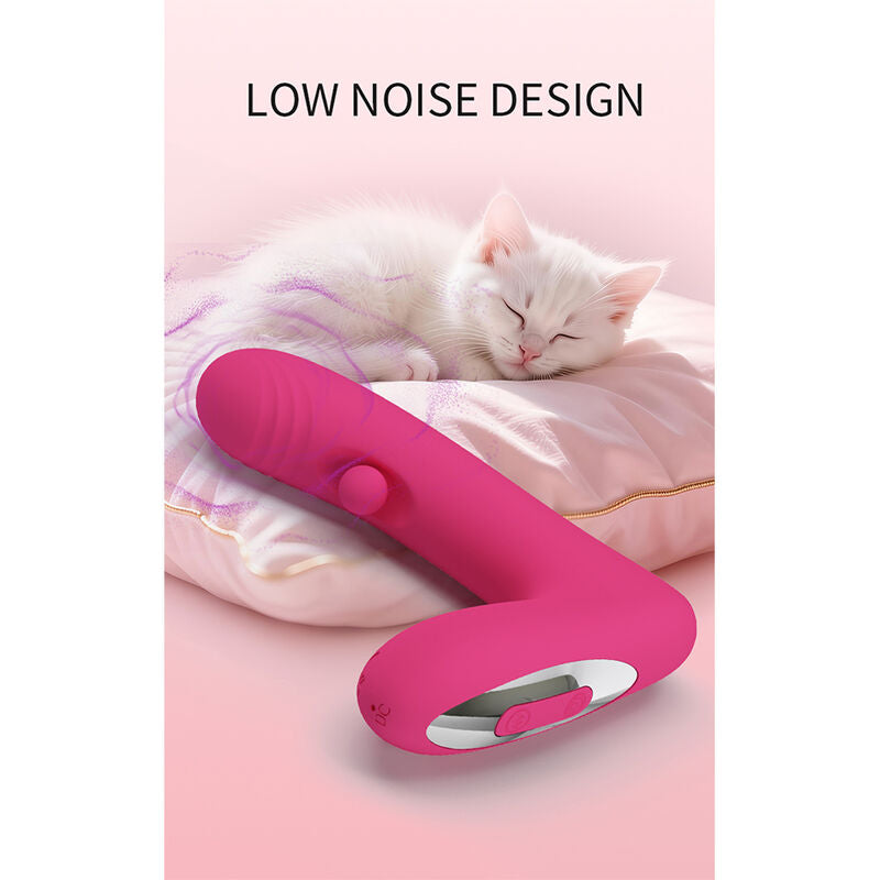 Duden rosa colocado perto de um gato dormindo num visual de apresentação