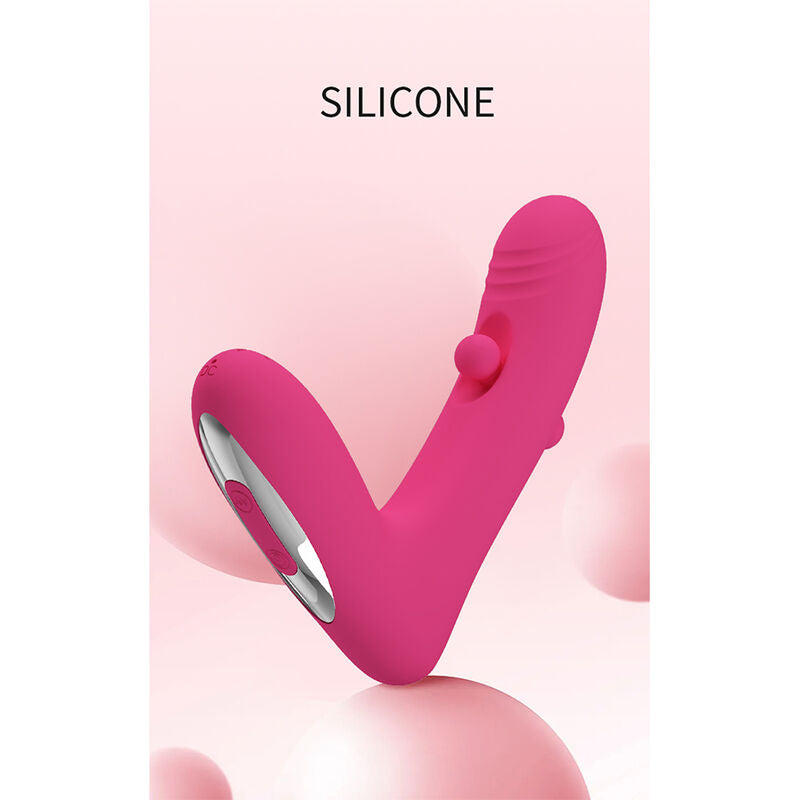 Silicone rosa Duden apresentado em ângulo num fundo rosa