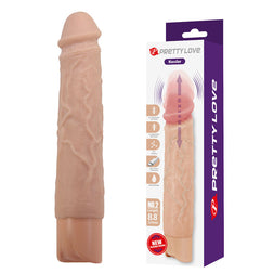 Kessler vleeskleurigkleurige vibrator naast de Pretty Love-verpakking