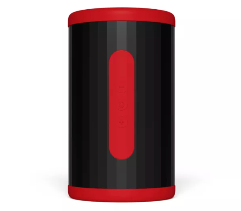 LELO F2S Double Sonic rouge vu de face, avec bande de commandes sur le boîtier noir
