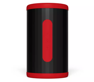 LELO F2S Double Sonic rouge vu de face, avec bande de commandes sur le boîtier noir