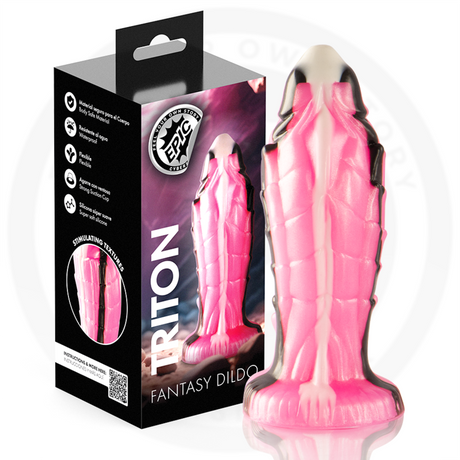 Gode Triton rose, blanc et noir à larges écailles, présenté avec sa boîte