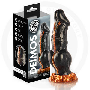 Gode fantasy Deimos noir et orange avec ses deux renflements et sa boîte EPIC