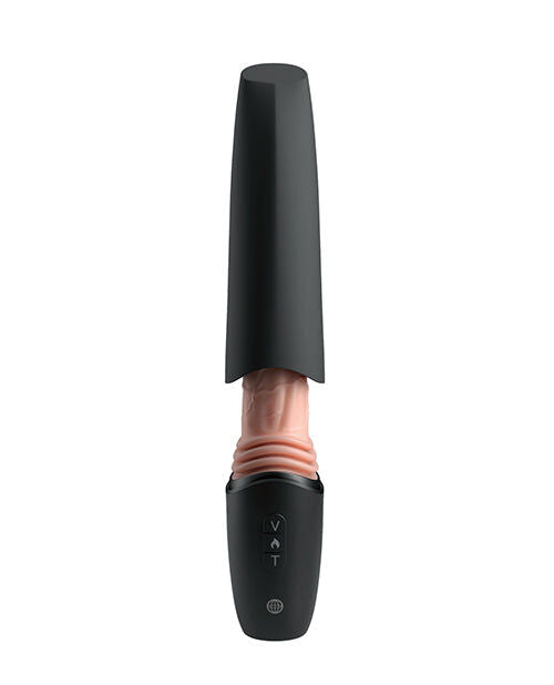 Capuchon noir recouvrant partiellement la tige du Thrusting Cock Pro pour le rangement