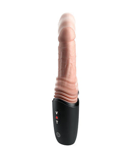 Thrusting Cock Pro vu de face : tige réaliste, soufflet et commandes des trois fonctions
