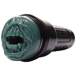 Masturbateur Fleshlight Fantasy Zombie Mouth, bouche verte et coque noire vus de trois quarts.