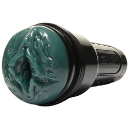 Masturbateur Fleshlight Fantasy Zombie Vagina vert dans sa coque noire, vu de trois quarts.