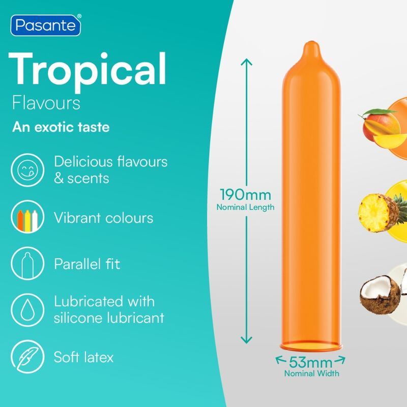 Pasante Tropical maatschema: lengte 190 mm en nominale breedte 53 mm