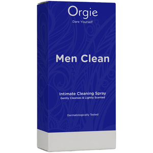 Étui bleu Men Clean Orgie portant la mention testé dermatologiquement