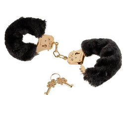 Menottes dorées doublées fourrure noire — Deluxe Furry Cuffs