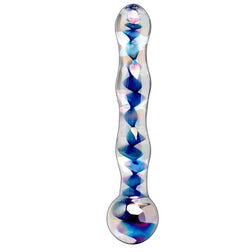 Gode verre spirales bleues soufflé main 18 cm — N.8 — vue de face