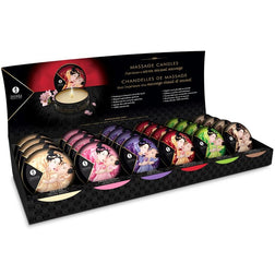 Présentoir 24 mini bougies de massage 30 ml 6 parfums