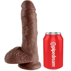 Realistic dildo, brown veined model, 20 cm, with testicles and brown suction cup for intimate pleasure.
