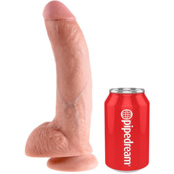 Realistischer Dildo aus hautfarbenem PVC mit Saugnapf und Hoden, 22,9 cm.