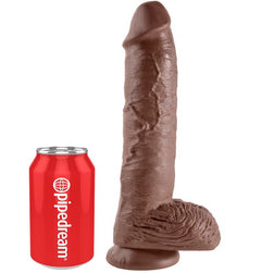 Gode réaliste modèle caramel 25,4 cm avec testicules et ventouse en TPE marron 25.4 cm pour le plaisir intime.