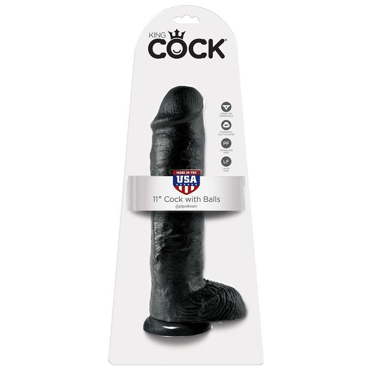 KING COCK 11 GODE NOIR AVEC BOULES 28 CM