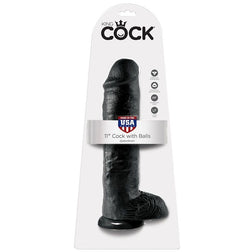 Gode réaliste King Cock noir avec testicules et ventouse, 28 cm.