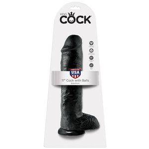 KING COCK 11 GODE NOIR AVEC BOULES 28 CM