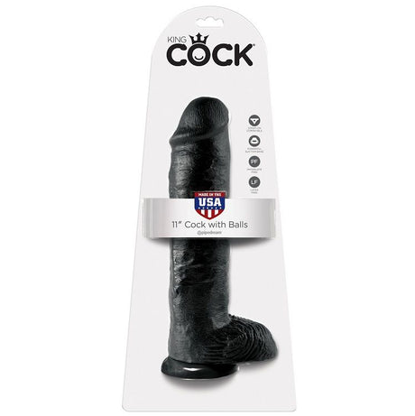 KING COCK 11 GODE NOIR AVEC BOULES 28 CM