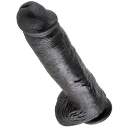 Gode réaliste King Cock noir avec testicules et ventouse, 28 cm.