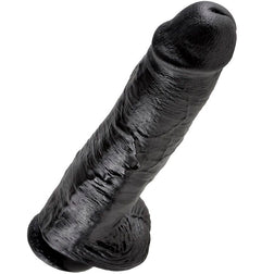 Gode réaliste King Cock noir avec testicules et ventouse, 28 cm.