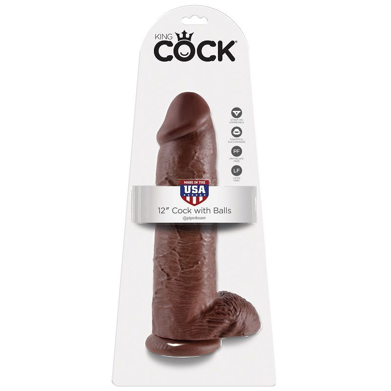 KING COCK 12 GODE MARRON AVEC BOULES 3048 CM