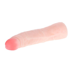 Realistic skin-feel silicone dildo, 18.5 cm, in flesh colour.