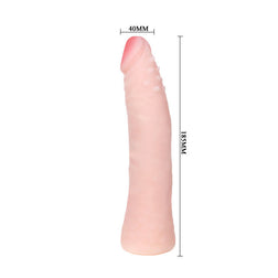 Realistic skin-feel silicone dildo, 18.5 cm, in flesh colour.