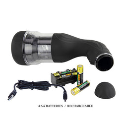 Accessoires inclus avec le masturbateur rotatif incluant câble USB et piles