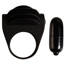 Cockring vibrant For Him silicone texturé — Chester en Silicone noir vu de face