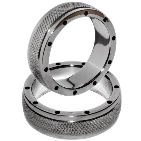 Cockring pénis+testicules acier cranté 50 mm — emballage