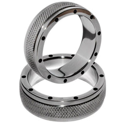 Cockring pénis+testicules acier cranté 55 mm — vue de profil