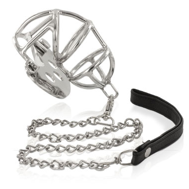 Cage de chasteté acier avec laisse cuir et chaîne · Metal Hard · Cages de chasteté