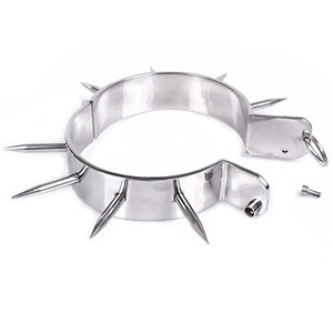 Collier BDSM acier à pointes avec anneau — emballage