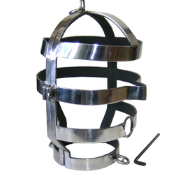 Masque-cage acier à collier intégré et anneaux de laisse — emballage