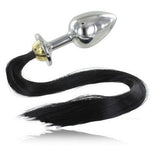 Plug queue acier poli avec crinière noire 8,9 cm · Metal Hard · Plugs bijoux