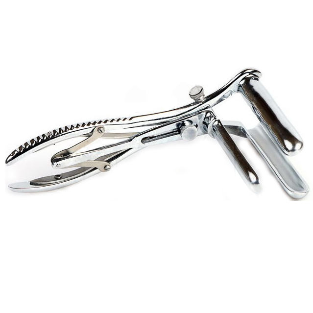 Plug anal Spéculo anal triple acier chirurgical ouverture 6 cm en Métal argent vu de face