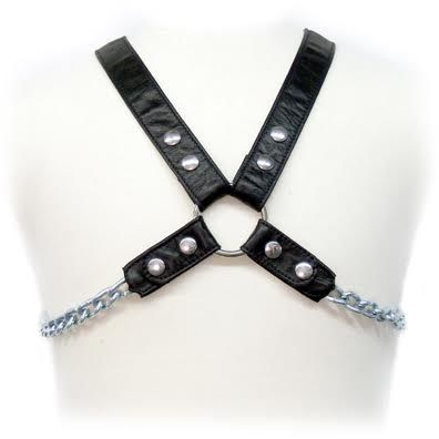 Harnais Leather Body cuir X avec chaînes métalliques — Chaîne II en Cuir noir vu de face