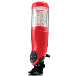 Masturbateur rotatif vibrant rouge avec ventouse pour plaisir solo mains libres