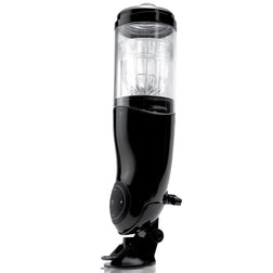 Masturbateur automatique noir sur ventouse avec gaine transparente