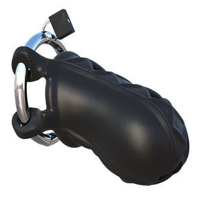 Cockring Fantasy C-Ringz Cage de chasteté confortable en silicone souple avec cadenas en Silicone noir vu de face