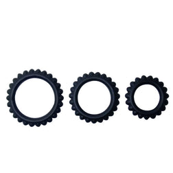Cockring Baile Set 3 s silicone crénelés — Titan en Silicone noir vu de face