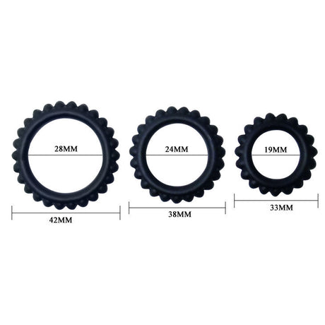 BAILE TITAN SET 3 PCS COCK RING NOIR 28 24 19 CM